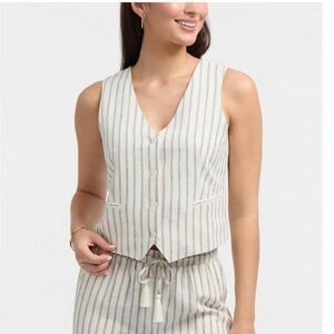 ELLEN TRACY Strip Linen Blend Vest Top NWT